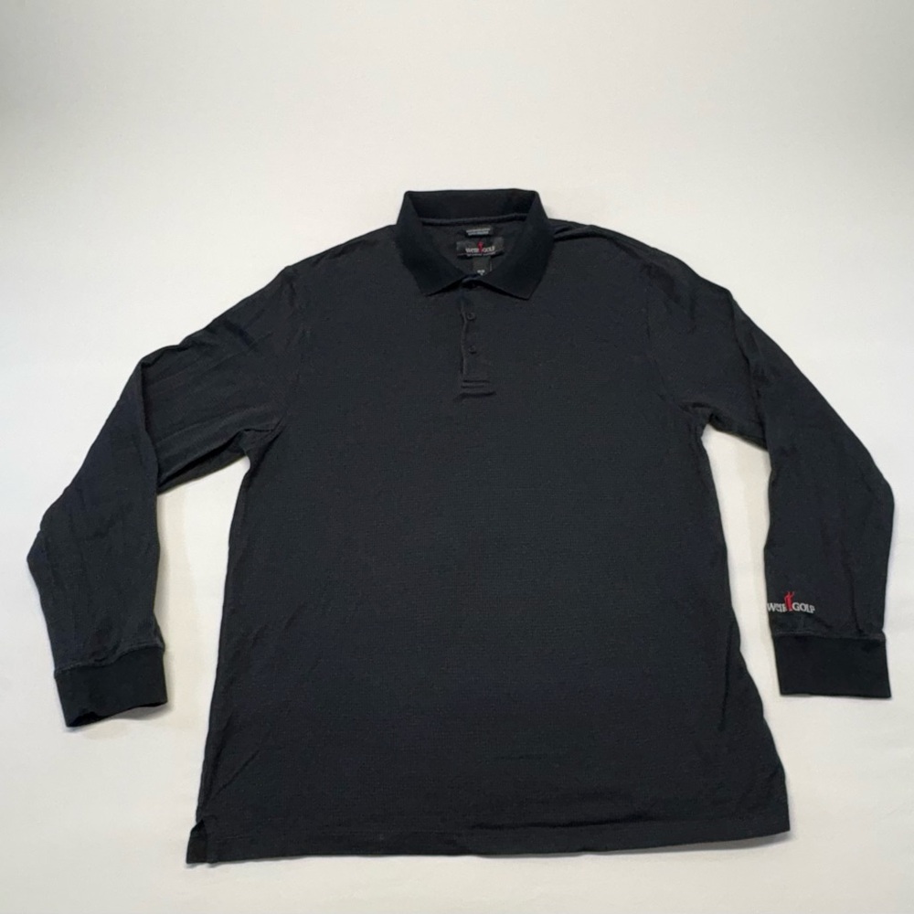 Weir Golf Men’s Long Sleeve Waffle Knit Polo Shirt-Black Size Medium 40